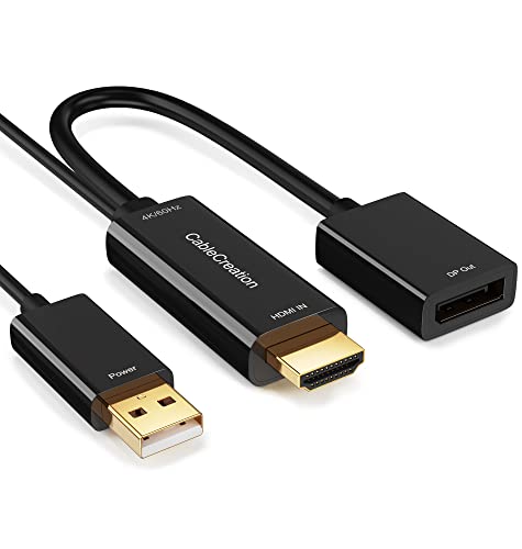 CableCreation HDMI למתאם DisplayPort עם כוח USB, 4K x 2k@60Hz HDMI זכר ל- DP מתאם נקבה תואם ל- Xbox One/PS4/PS5