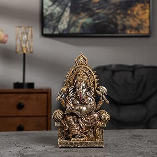 פסל של Leekung Ganesha קישוט ביתי, אל פיל פסלי גנש בגימור עתיק, עיצוב מדיטציה של פסלון גנשה הינדי 8.3 אינץ '