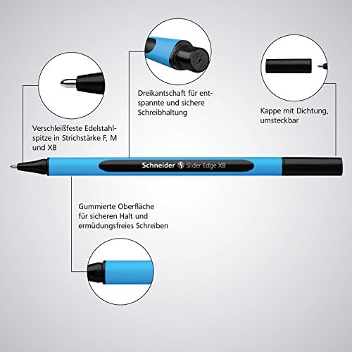 שניידר מחוון קצה עט כדורי, 1.4 מ מ, אור כחול חבית, דיו שחור, תיבת של 10 עטים