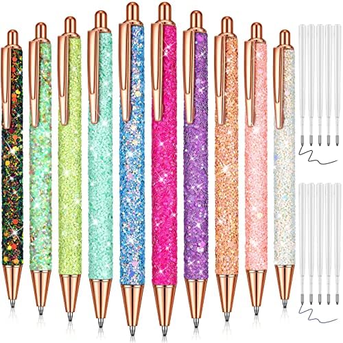 30 מחשבים עטים מפוארים לנשים סט 10 עטים נוצצים די חמודים עטים כדורי נצנצים עטים כתיבה נשלפים 20 עטים החלפה מילוי חיל