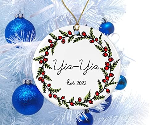 Gavinsdesigns Yia-Yia est. 2021 קישוט עץ חג המולד - ניו ייה -ייה 2021 - קישוט לייה -ייה - למתנות ייה -ייה מהנכדים - מתנה לייה