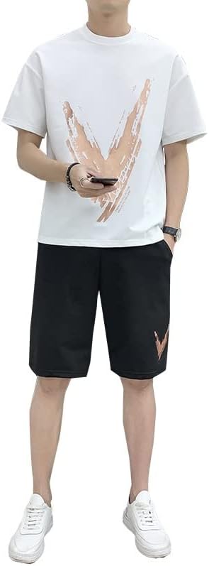 חולצת טריקו של גברים קיץ קביעת שני קטעים חליפת גבול ספורט בגדי כדורסל כושר ספורט כושר מודפס שרוול קצר חליפה גברית בתוספת גודל