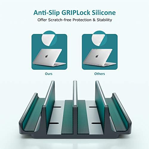 מעמד נייד אנכי נוקוי - SpaceMax Griplock הניתן להתאמה אנטי -קצה סיליקון 4 חריצים מחזיק שולחן עבודה אלומיניום - מעמד