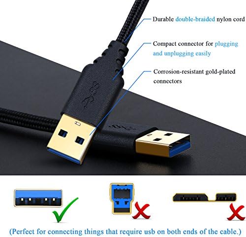 Besgoods USB 3.0 כבלים זכר לזכר, קלוע דו -חבילה 6ft USB לכבל USB סוג כבל זכר קצה כפול קצה USB תואם מארזים כונן קשיח, נגן DVD,