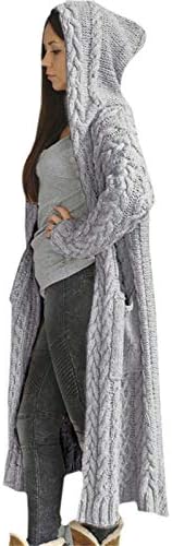 שרוול ארוך לנשים קרדיגן קפוצ'ן סוודרים סוודר מעיל סרוג כבלים צבע אחיד ארוך סריגה קדמית פתוחה