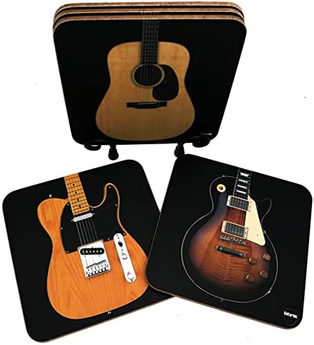 דיו לגיטרה של פורטולה שמיים - סט רכבת גיטרה / 5 תחתיות יפות גדולות במיוחד הכוללות צורות גיטרה קלאסיות, 4.5 x 4.5