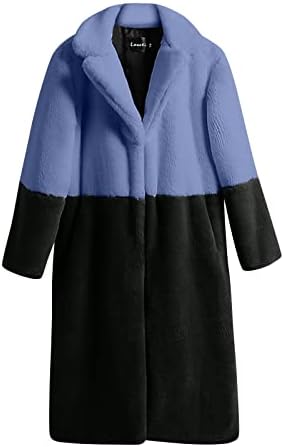 מעיל מעיל פוח של Foviguo, מעילי שרוול ארוך ארוך מעילי גבירותיי חורפי דש חורף מעילי נוחות צבע חילול רופף מטושטש מעיל מעיל