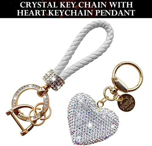 TX-Inno Auto Crystal Crystal Chrictecain לנשים עם אביזרים מחזיקי מפתחות של צורת לב ריינסטון, מחזיק מפתחות חמוד לבנות,