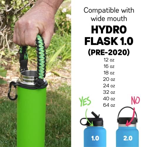 ידית Hydrocord לבקבוקי מים הידרו, הידרו -סלק רחב 1.0, בקבוק ברזל, בקבוקי מים לשימוש חוזר של Thermoflask ו- Takeya, רצועת