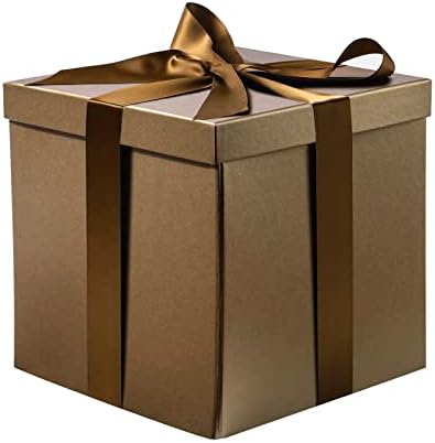 קופסת מתנה בינונית ליום הולדת רוספפה עם מכסים, סרט ונייר טישו, קופסת מתנה מתקפלת - 1 יח', 9 על 9 על 9 אינץ', לבן