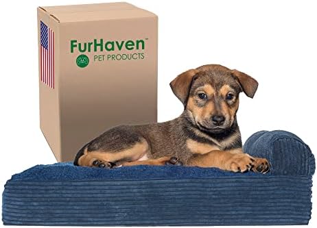 Furhaven מיטת כלבים אורתופדית קטנה פליס וקורדרוי נוח עם כיסוי רחיץ נשלף - חיל הים, קטן