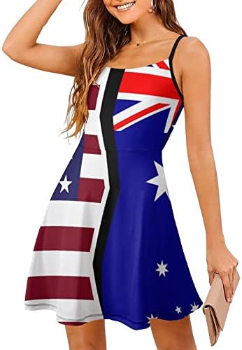 ארצות הברית ואוסטרליה דגל שמלת כתפיות לנשים ללא שרוולים טנק-שמלת מתכוונן ספגטי מיני שמלה קיצית