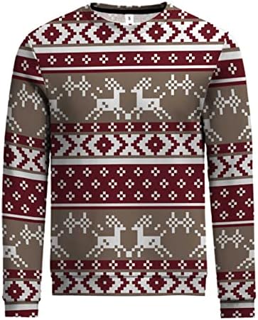 XXBR סווטשירטים מכוערים לחג המולד לגברים שרוול ארוך חג המולד איילים איילים שלג הדפסים סוודר סוודר אופנה חורפי