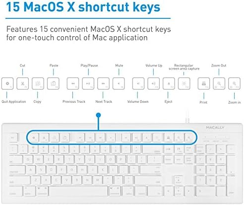 Macally 104 מקש מקלדת קווי USB מקלדת וחוטי עכבר עם מקשי קיצורי דרך של Apple עבור Mac, iMac, MacBook ו- Windows PC, לבן