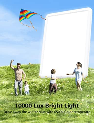 מנורת טיפול קל, אור 10000 Lux Therapy נטול UV ללא UV, רמות בהירות מתכווננות, טיימר 30 דקות, 90 ° פונקציית זיכרון