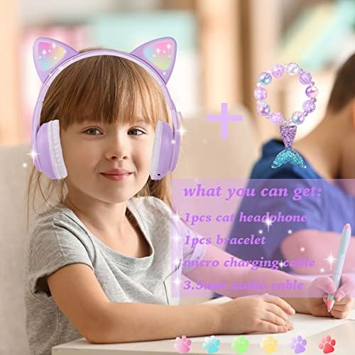קויאון אלחוטי אוזניות אוזניים לחתול לילדים, LED Light Up Birds Birts Bluetooth אוזניות עם מיקרופון לבית ספר/נסיעות/ספורט/משחקים/מתנות/חג