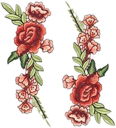 סט Tenner.London של 2 פרחים גדולים טלאי רקמה ברזל על או תפור על מוטיב רקום העברת ורדים פרח פרח אפליקציה
