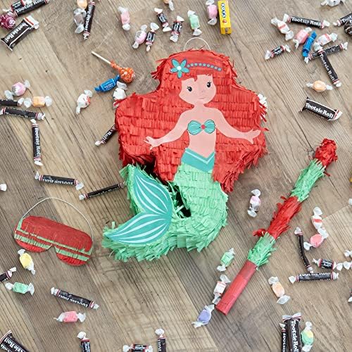פרנץ שיער אדום בת ים בתולת ים פינאטה - מושלם למסיבות יום הולדת עם בת הים של בנות כולל כיסוי עיניים ועטל