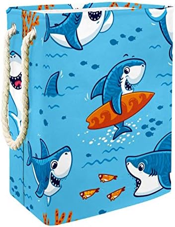 דפוס כריש מאושר 300 ד אוקספורד עמיד למים סל כביסה גדול סל כביסה עבור שמיכות בגדים צעצועים בחדר השינה