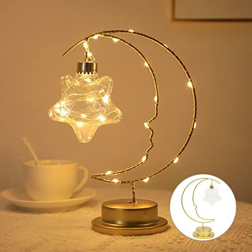 מנורת שולחן דקורטיבית של Idoravan, צורת ירח מופעל על סוללה מנורת שולחן רמדאן, חוט מפותל LED חם אור סהר אור רומנטי רומנטי