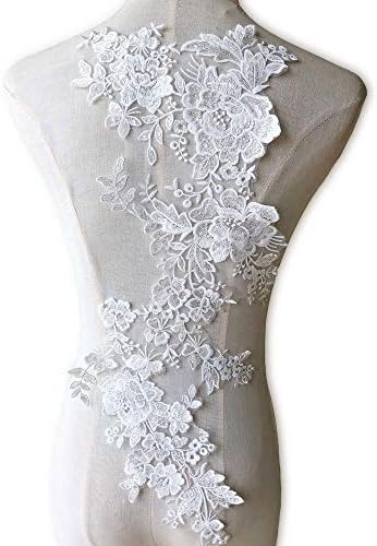 שמלת כלה מנצנצת תחרה אפליקציה ברורה נצנצים תפירה תפירה פרחים צבע לבן-לבן