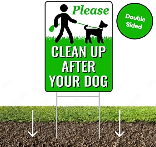 סימנים רשות נקה אחרי הכלב שלך חותם 12 איקס 9 עם יתד מתכת / ללא שלטי קקי לדשא ללא שלטי כלב קקי לחצר / הרם אחרי הכלב שלך חותם