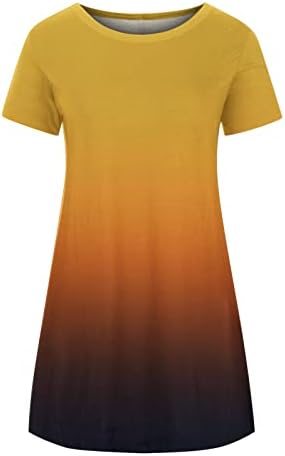 שמלה מזדמן לנשים 2023 קיץ טרנדי שיפוע קצר שרוול צוות צוואר רופף מיני זורם חוף שמלות