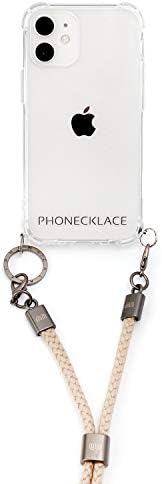 Phonecklace PC20421I12MN iPhone 12 MINI CLEAR CASE עם רצועת כתף חבל, מארז קלע, כיסוי קרוס -גוף, חוט כלול, בז '