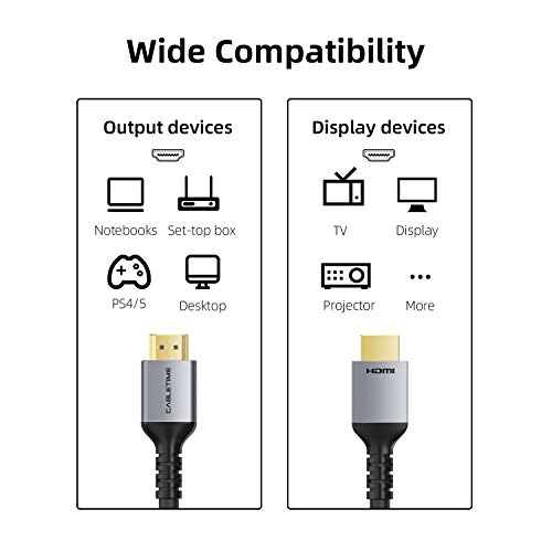 8K HDMI 2.1 כבל 3.3ft, כבלים אולטרה במהירות גבוהה HDMI כבל 48 ג'יגה -סיביות BBPS 120Hz 144Hz HDCP HDMI EARC