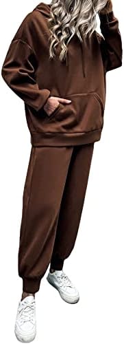 חליפות זיעה של נשים מקמכיות תלבושות אימון 2 מקורות קפוצ'ון סוודר כיס ומכנסי טרנינג ג'וג'ר סט