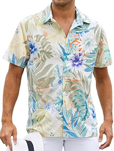 זפול גברים של הוואי חולצה כותנה קצר שרוול כפתור למטה קיץ טרופי חוף חולצות