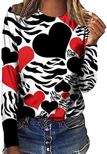 חג האהבה צמרות חמודות לנשים חולצות שרוול ארוך חולצות פרה חתול לב גרפי גרפי חולצות סוודרים חולצות