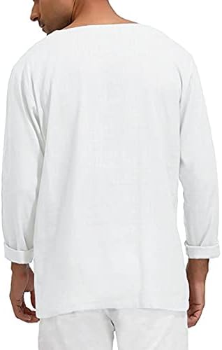 Xxbr lace-up v חולצות מזדמנים של צוואר לגברים, סתיו פשתן סתיו שרוול ארוך שרוול הנלי חולצות קיץ עם כיסים קדמיים