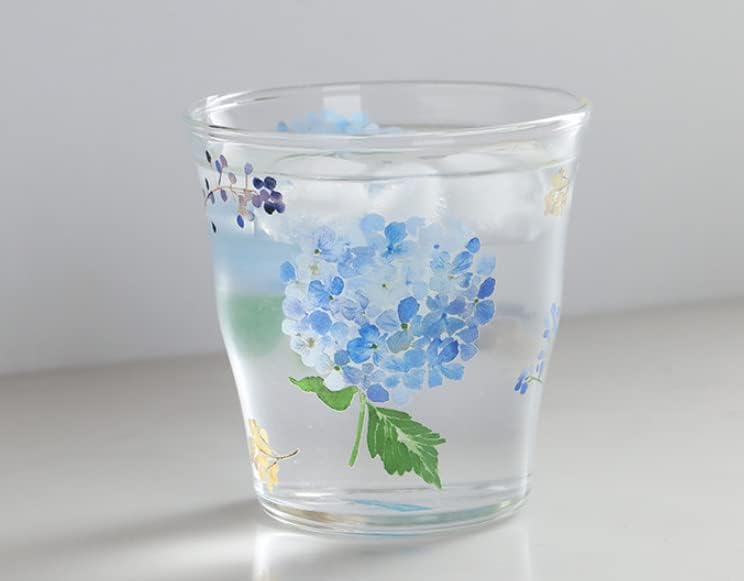 כוס זכוכית דפוס פרחים עם כוס קפה הידראנגאה כחולה תה שתיית ספל כוסות ספל מתנה לנשים בנות אשה