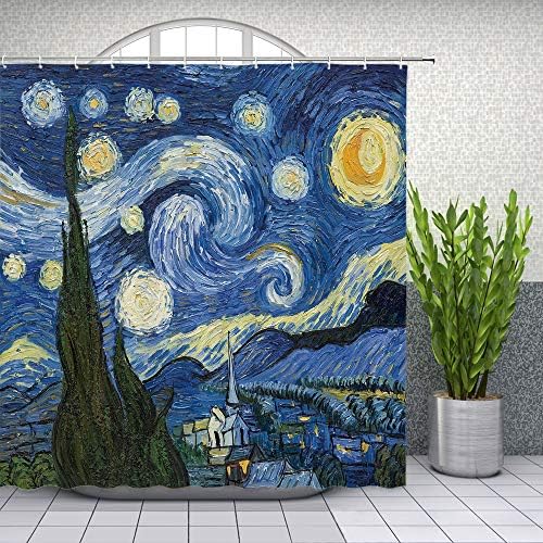 Lileihao שמן ציור וילון מקלחת Starry Sky Moon תקציר Art Art Decor Decure Polyester בד אמבטיה ציוד אמבטיה וילונות ערכות