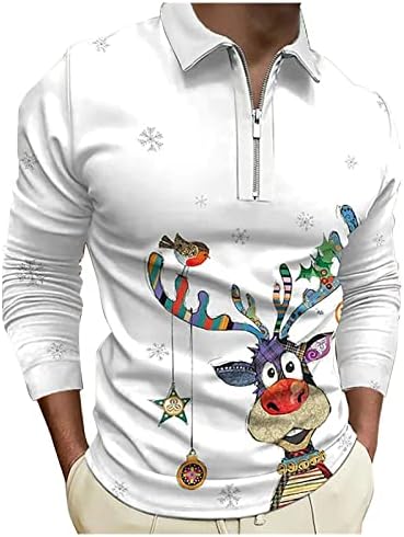 חולצות פולו לחג המולד של XXBR חולצות שרוול ארוך רוכסן צוואר צוואר צוואר צוואר צוואר חג המולד מצחיק סנטה קלאוס שלג פתית שלג
