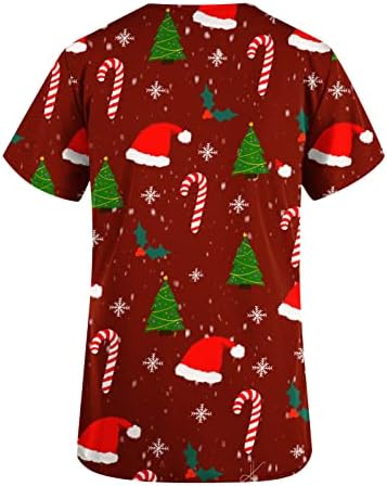 חולצות סקראבס לחג המולד נשים שרוול קצר צווארון בגדי עבודה לחג 2022 גיבורי בריאות חולצת טי עם כיסים