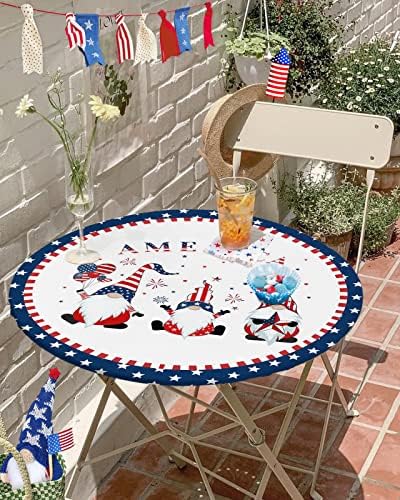 Bekyonee 4 ביולי שולחן מפת שולחן אלסטי מצויד בד שולחן עגול גמדים פטריוטיים ארהב דגל שולחן מפות שולחן אטום למים כיסוי