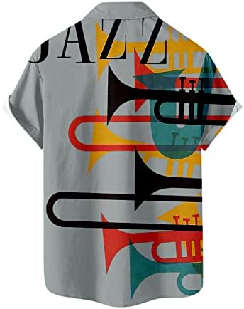 כפתור מזדמן של ZHDD לגברים למטה חולצות שרוול קצר חוף קיץ חוף וינטג 'מוסיקה ג'אז הדפסת ג'אז