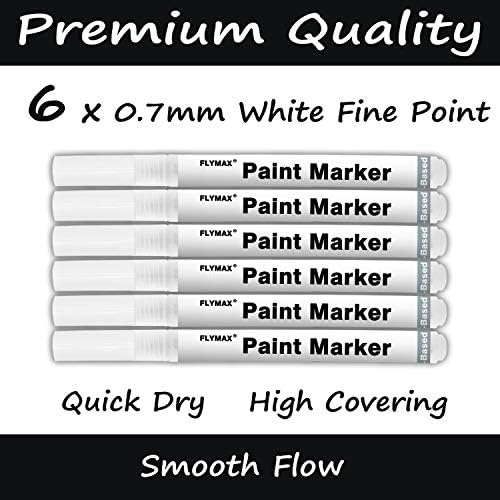לבן צבע עט, 6 חבילה 0.7 ממ אקריליק לבן קבוע סמן לבן עטי צבע עבור עץ רוק פלסטיק עור זכוכית אבן מתכת בד קרמיקה סמן נוסף מאוד