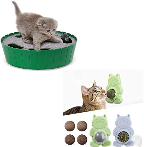 צעצוע חתול פאבאבו עם עכבר רץ וכדורי קיר חתול, ניקוי שיניים כדוריות ניתנות לסיבוב, צעצוע ליקוק חתול אכיל טבעי,