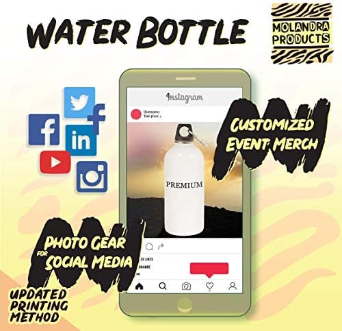 מוצרי מולנדרה Heung - 20oz hashtag בקבוק מים לבנים נירוסטה עם קרבינר, לבן