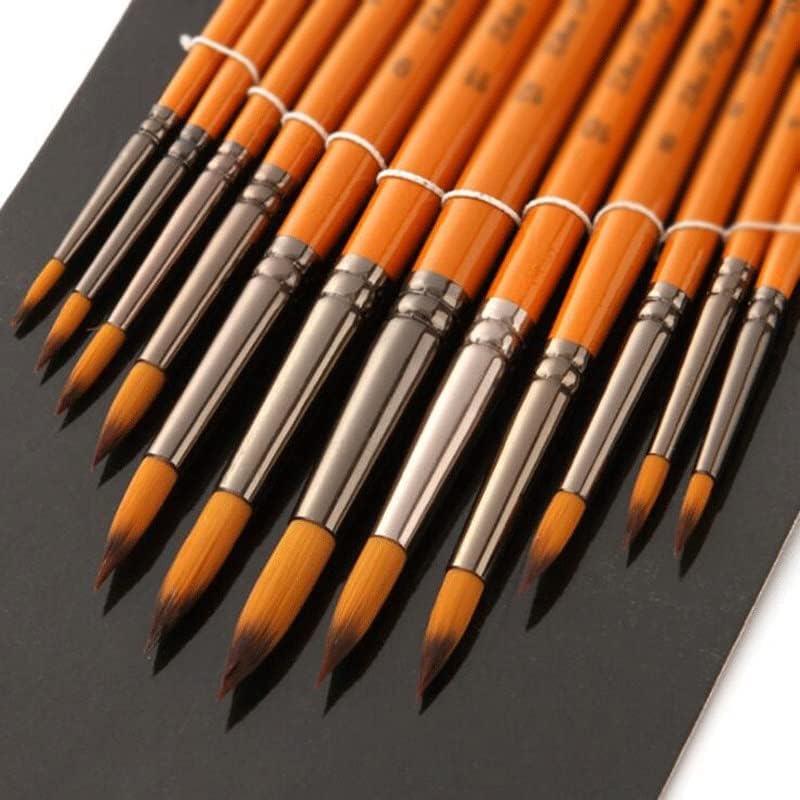 SAWQF 12 יחידות/סט ארט עט קו וו ניילון מברשות צבע עץ לעץ לצבעי שמן צבעי שמן ערכת ציוד אמנות