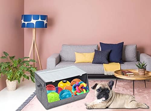 סל כלב צעצוע של כלבים של Morezi וקופסת צעצוע של כלבים עם מכסה, מארגן חזה סל - מושלם לארגון צעצועים לחיות מחמד, שמיכות, רצועות