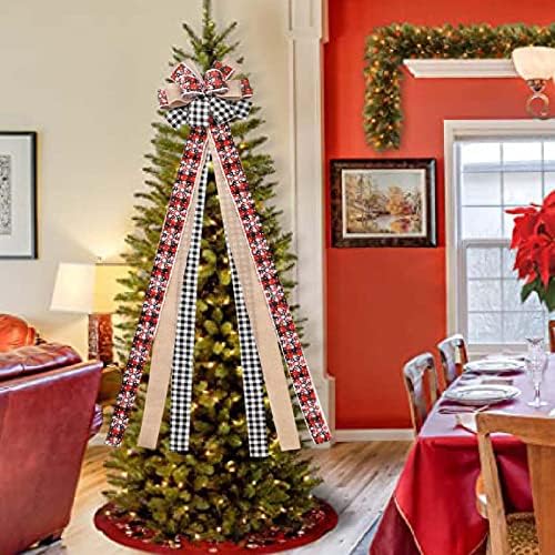 עץ חג המולד הקרוב לקישוט קשת סרגל קשת סטרימרים קישוט עץ קישוט קשת לחג המולד מסיבת חג חג מן