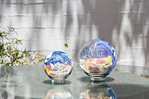 גלובוס ים משמש, זכוכית אמנות מפוצצת ביד עם מעטפת ים טבע