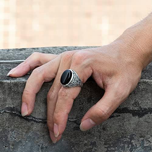 טבעות גברים ארוטורום בכסף סטרלינג, טבעת כסף עם תכשיטי אבן אגת שחורים, טבעת אוניקס שחורה לגברים מתכווננת, טבעת הצהרה