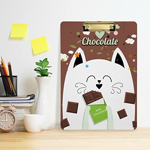 שוקולד חתול פלסטיק לוחות עם מתכת קליפ מכתב גודל לוח נמוך פרופיל קליפ לוחות לילדים בכיתה משרד דקורטיבי-4