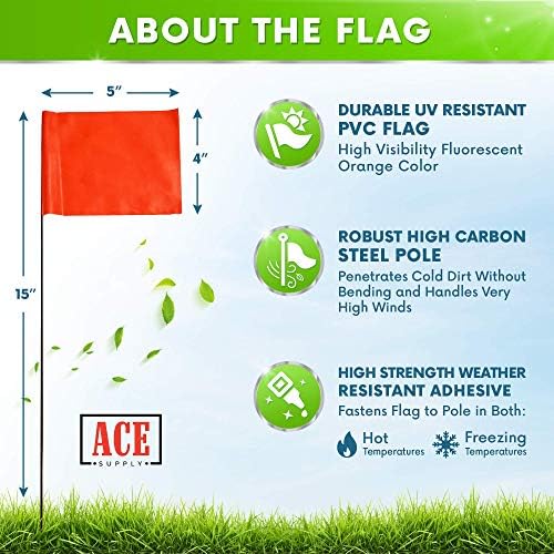דגלי סימון כתום דגלי חצר - דגלי סמן בגודל 4x5 אינץ ' - חוט בגודל 15 אינץ