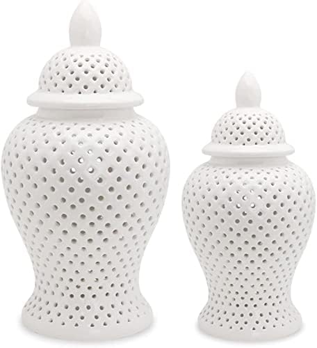 CNPRAZ White Hollow Ceramic Ceramic Jinger קישוטים, צנצנת מקדש עם מכסה, אגרטל צנצנת ג'ינג'ר לקישוט הבית סלון